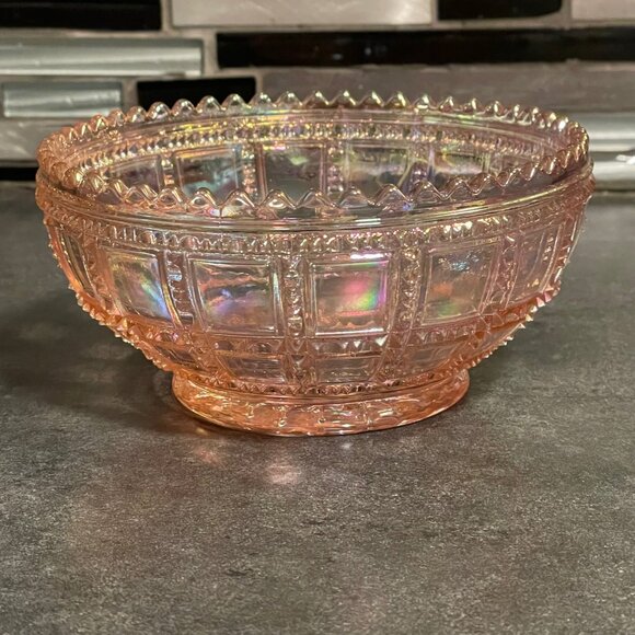 Imperial Glass Other - VTG Lenox Imperial Glass Pink Iridescent Carnival Beaded Bowl Sawtooth Rim 5.25"